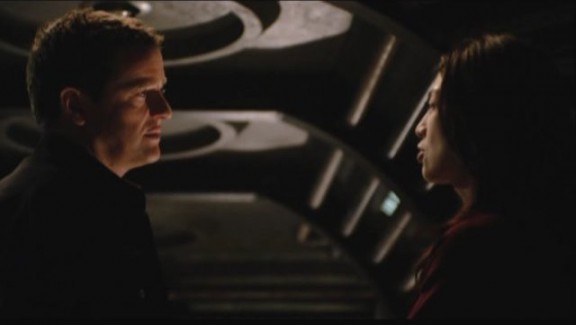 2010 Stargate Universe S1x11 Space - Colonel Young with Camile Wray